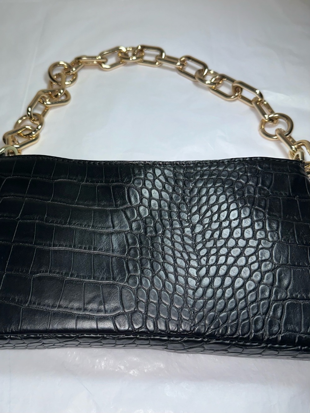 a new day Black Croc-Embossed Shoulder Bag with Gold Chain Strap